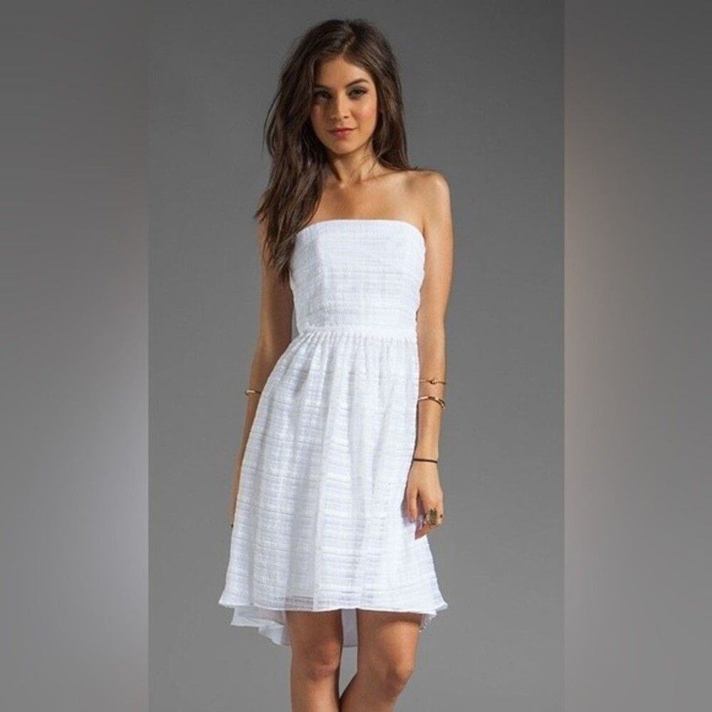Tracey Reese Sheer Solid Stripes High/Low Strapless Dress in White New with tag